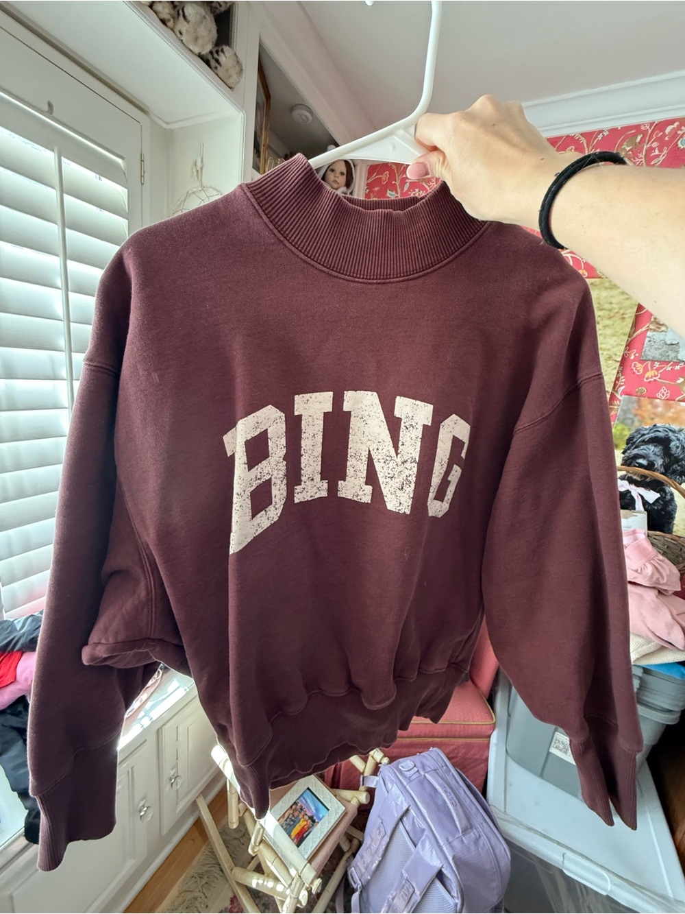 Anine Bing Maroon Cropped Turtleneck Sweatshirt